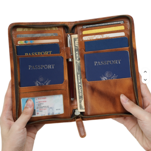 personalised leather travel wallet and family passpot holder.