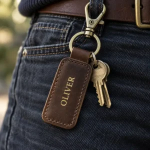 Personalised Leather Keyrings Oliver Artisan Foil Co